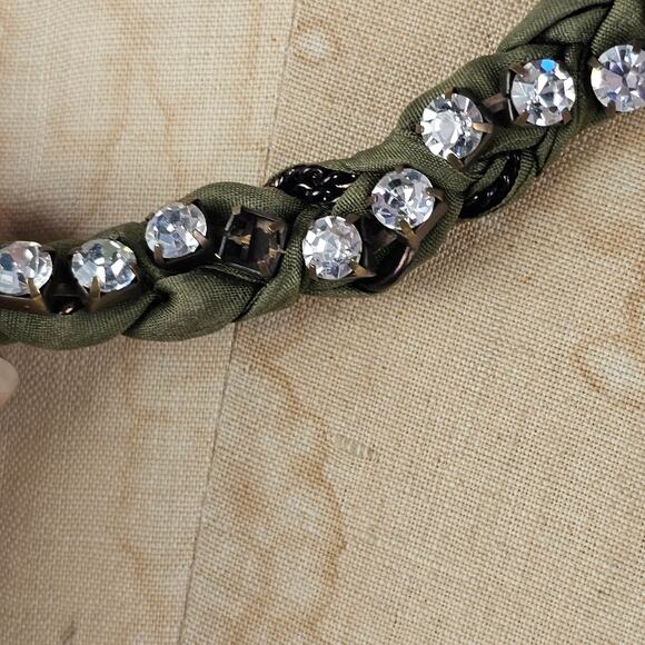 Lot 2 J Crew necklaces olive green and stone ribbon smokey facetted fringed - Picture 11 of 11